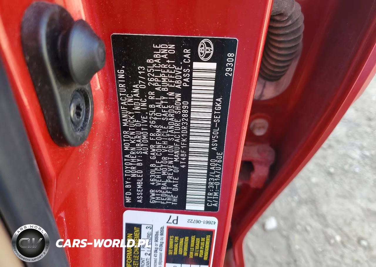 2013 Toyota Camry Xle VIN:4T4BF1FK1DR328890 - 12