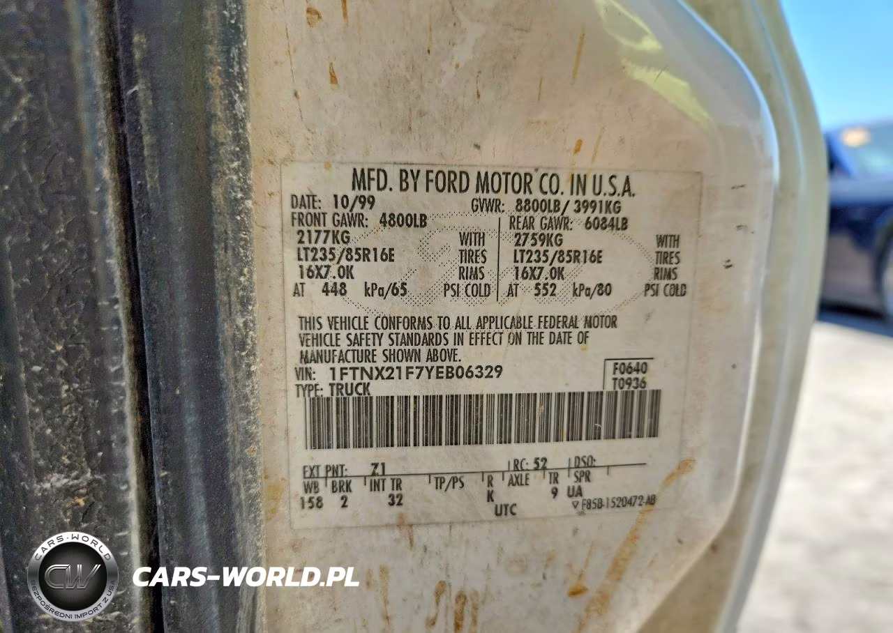 2000 Ford F250 Super Duty VIN:1FTNX21F7YEB06329 - 12