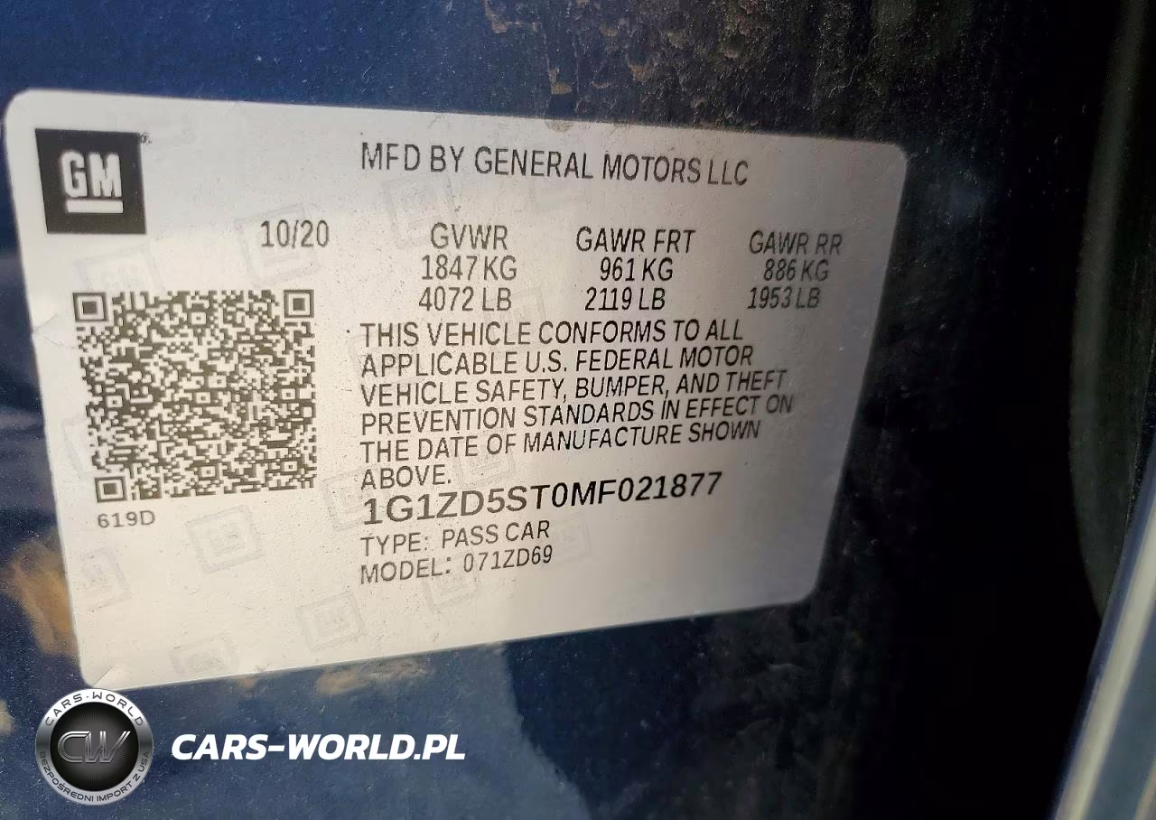2021 Chevrolet Malibu Lt VIN:1G1ZD5ST0MF021877 - 12