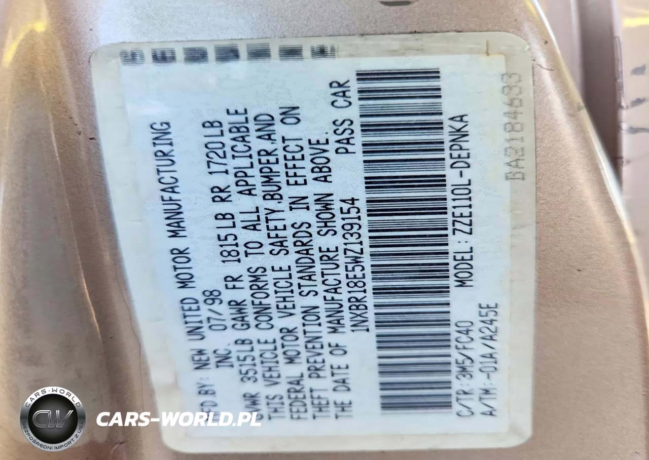 1998 Toyota Corolla Ve VIN:1NXBR18E5WZ139154 - 12