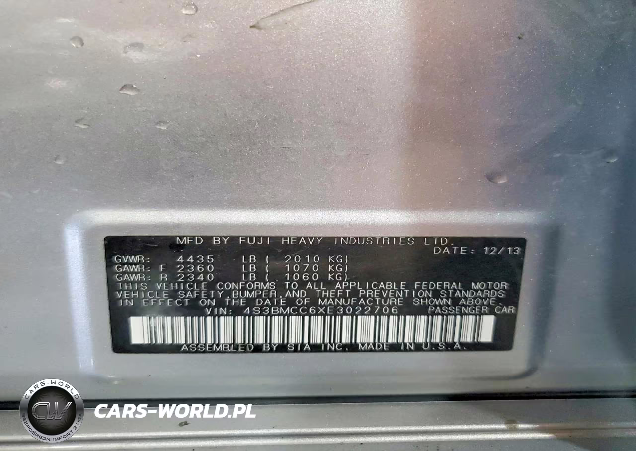 2014 Subaru Legacy 2.5I Premium VIN:4S3BMCC6XE3022706 - 12