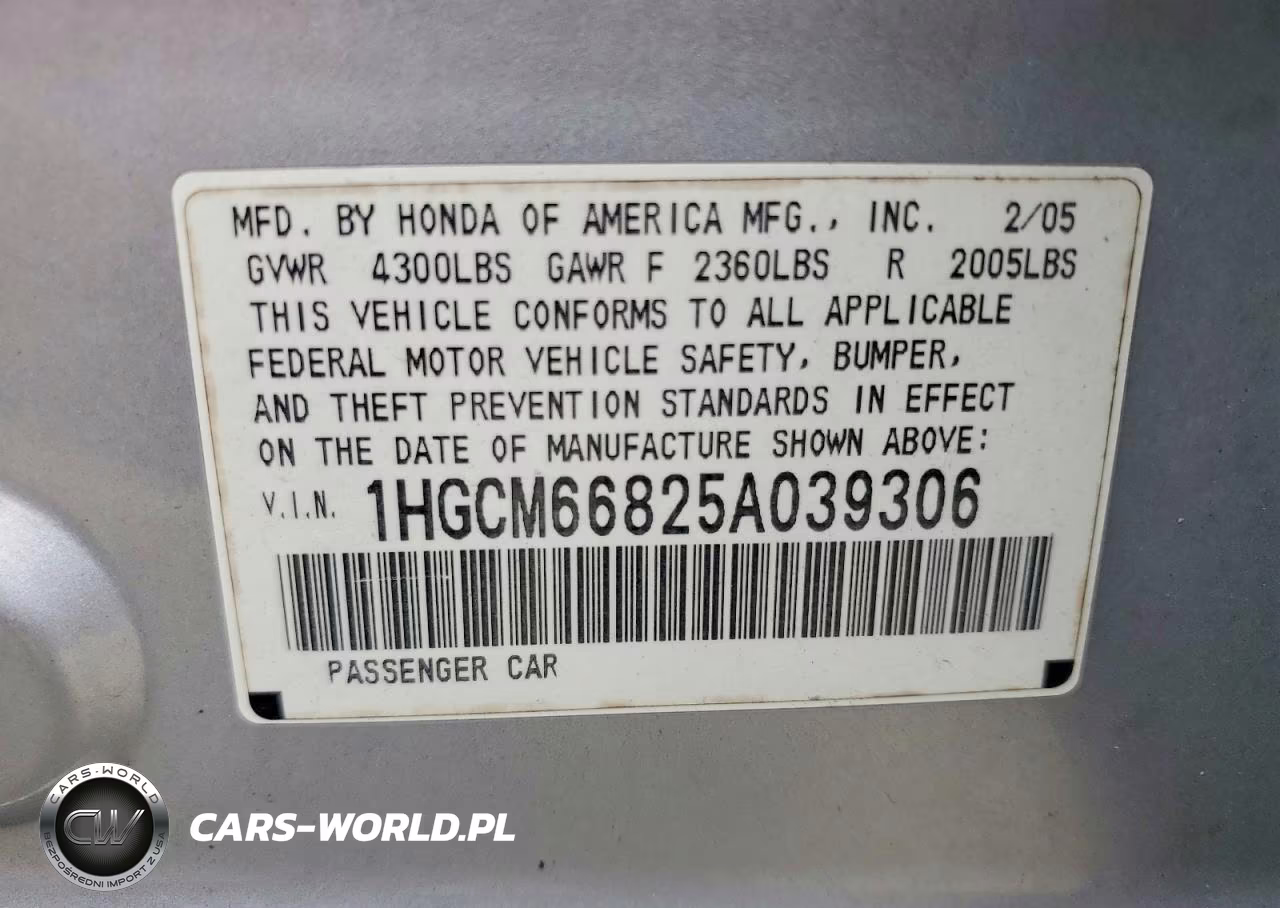 2005 Honda Accord Ex VIN:1HGCM66825A039306 - 12