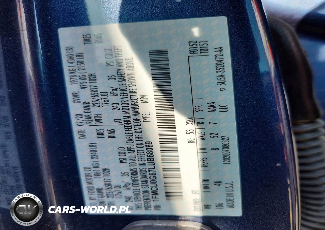 2020 Ford Escape Se VIN:1FMCU0G67LUB68089 - 12