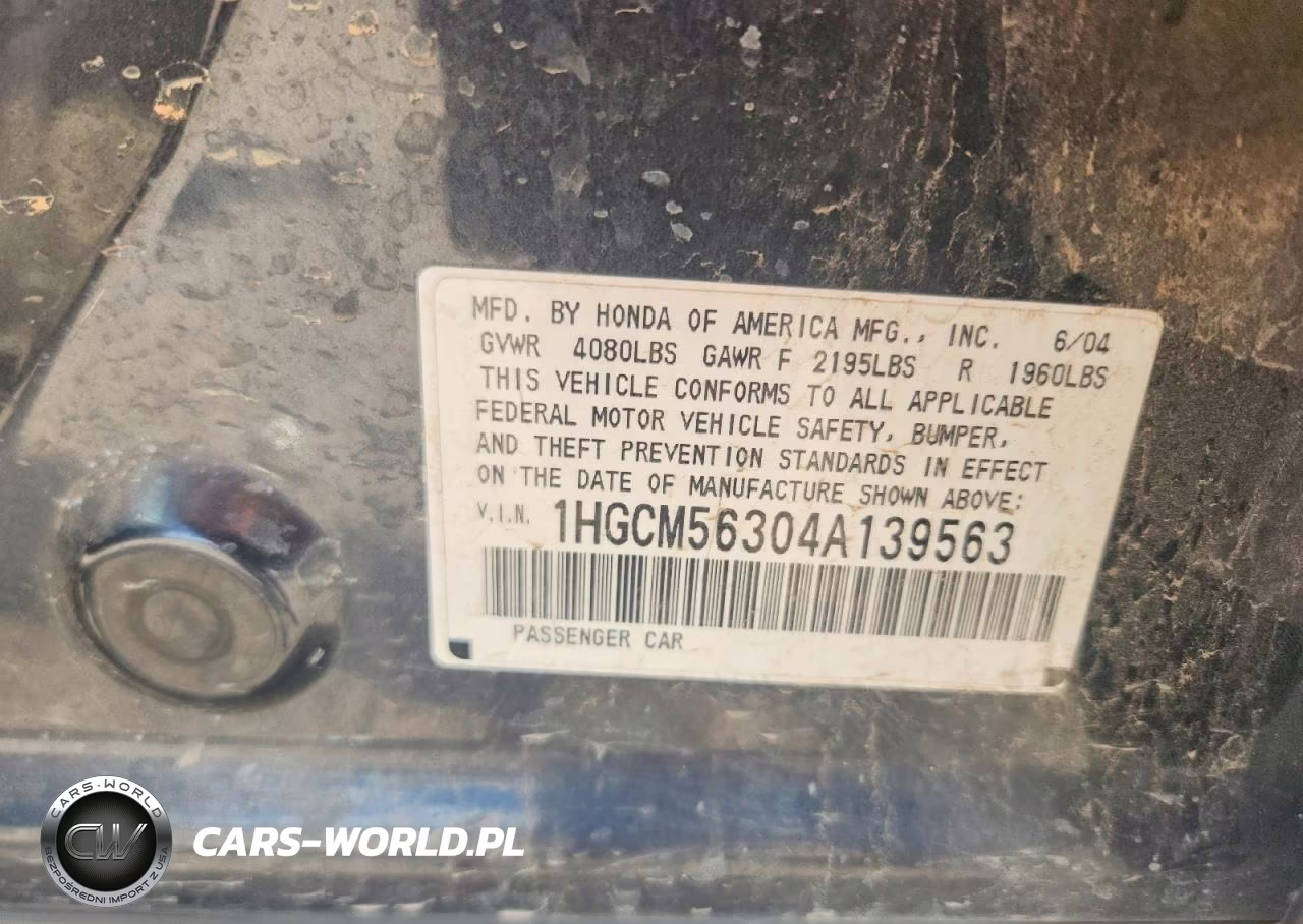 2004 Honda Accord Lx VIN:1HGCM56304A139563 - 12