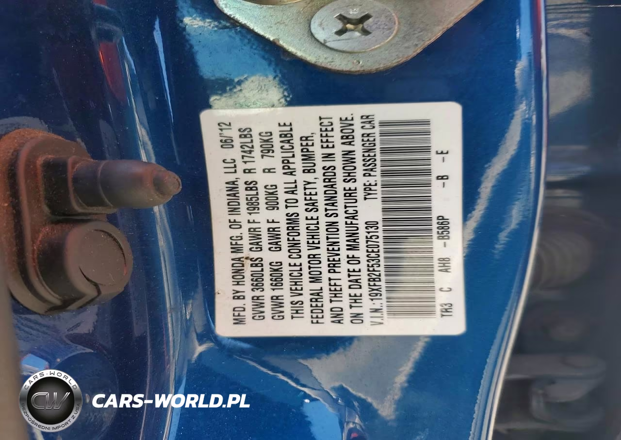 2012 Honda Civic Lx VIN:19XFB2F53CE075130 - 12