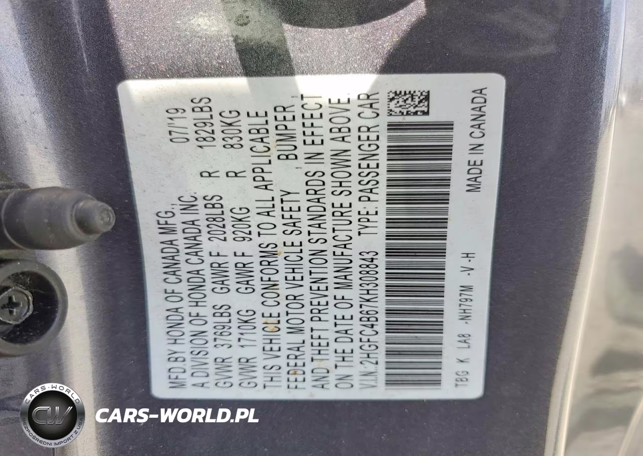 2019 Honda Civic Lx VIN:2HGFC4B67KH308843 - 12