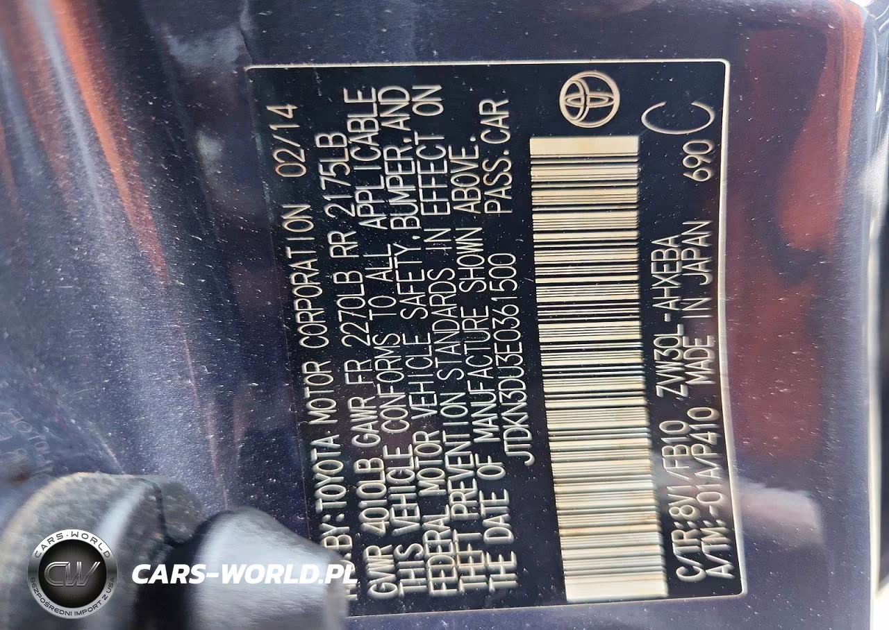 2014 Toyota Prius Two VIN:JTDKN3DU3E0361500 - 14