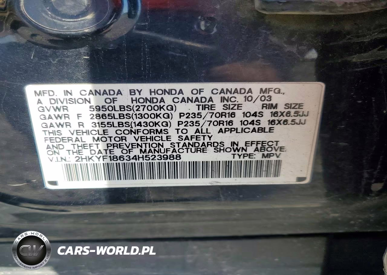 2004 Honda Pilot Exl VIN:2HKYF18634H523988 - 13