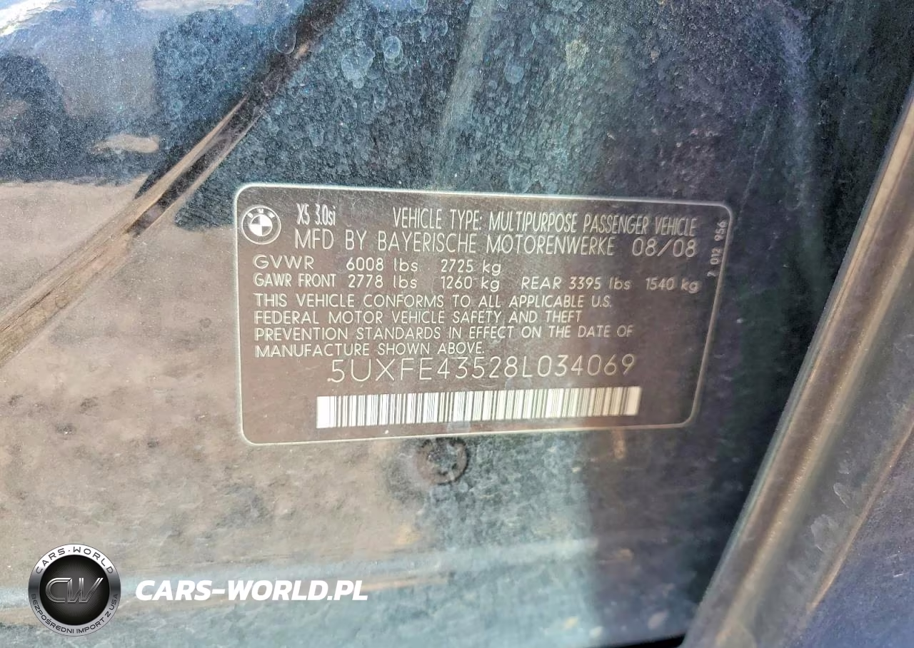 2008 BMW X5 3.0I VIN:5UXFE43528L034069 - 13
