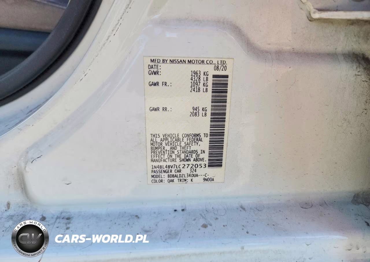 2020 Nissan Altima S VIN:1N4BL4BV7LC272053 - 12
