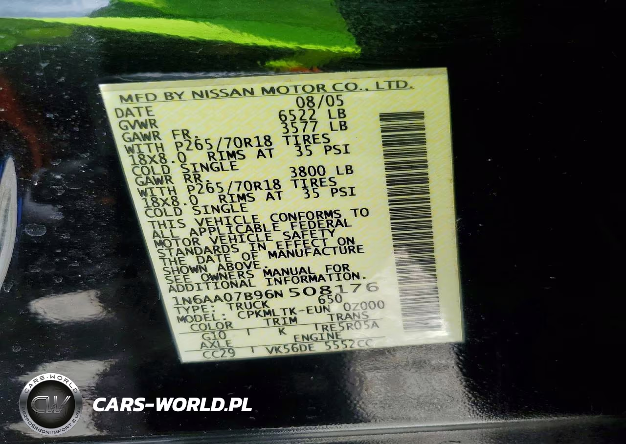 2006 Nissan Titan Xe VIN:1N6AA07B96N508176 - 12
