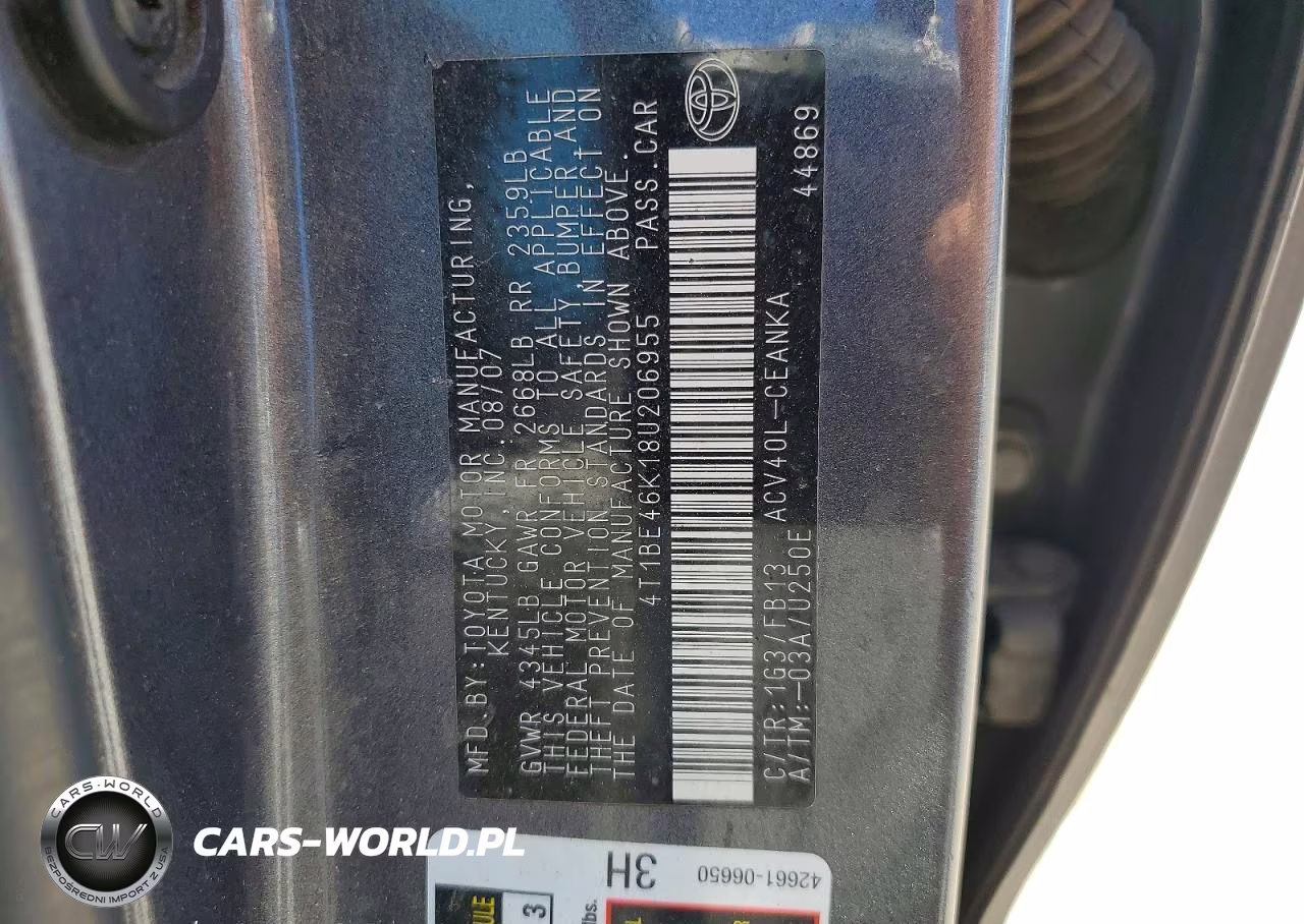2008 Toyota Camry Le VIN:4T1BE46K18U206955 - 12
