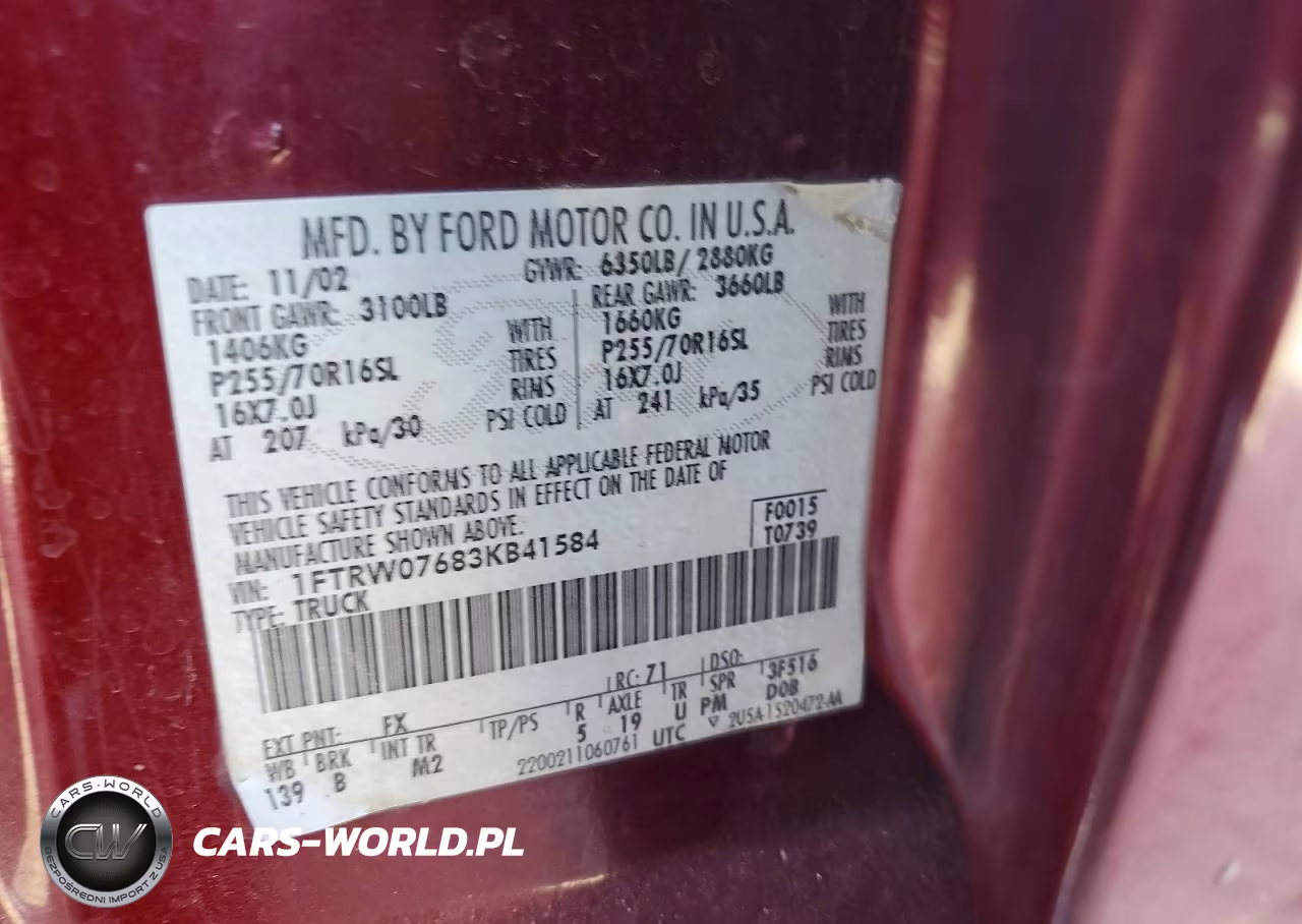 2003 Ford F150 Supercrew VIN:1FTRW07683KB41584 - 12