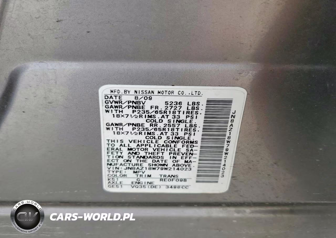 2009 Nissan Murano S VIN:JN8AZ18W79W214023 - 13