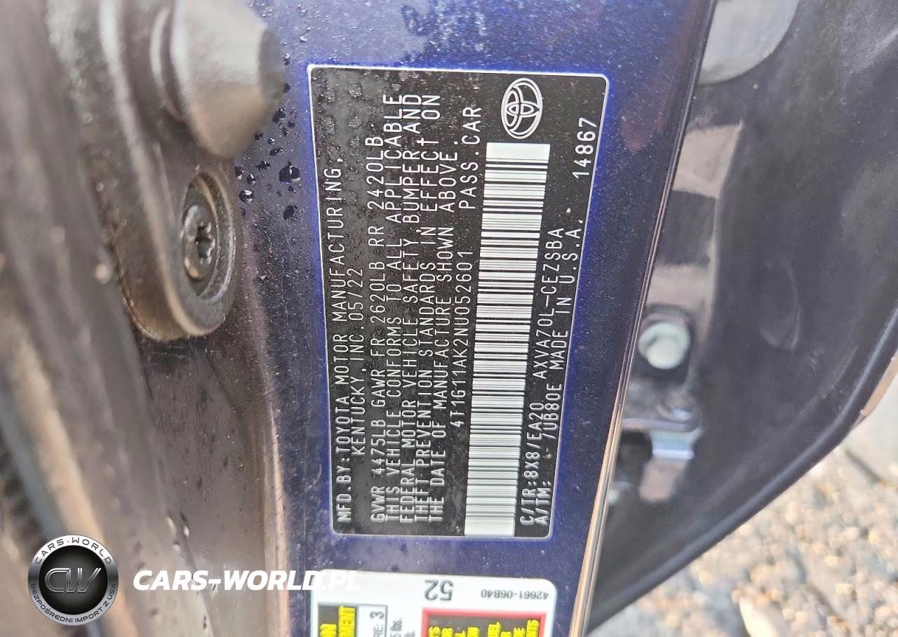 2022 Toyota Camry Se VIN:4T1G11AK2NU052601 - 12