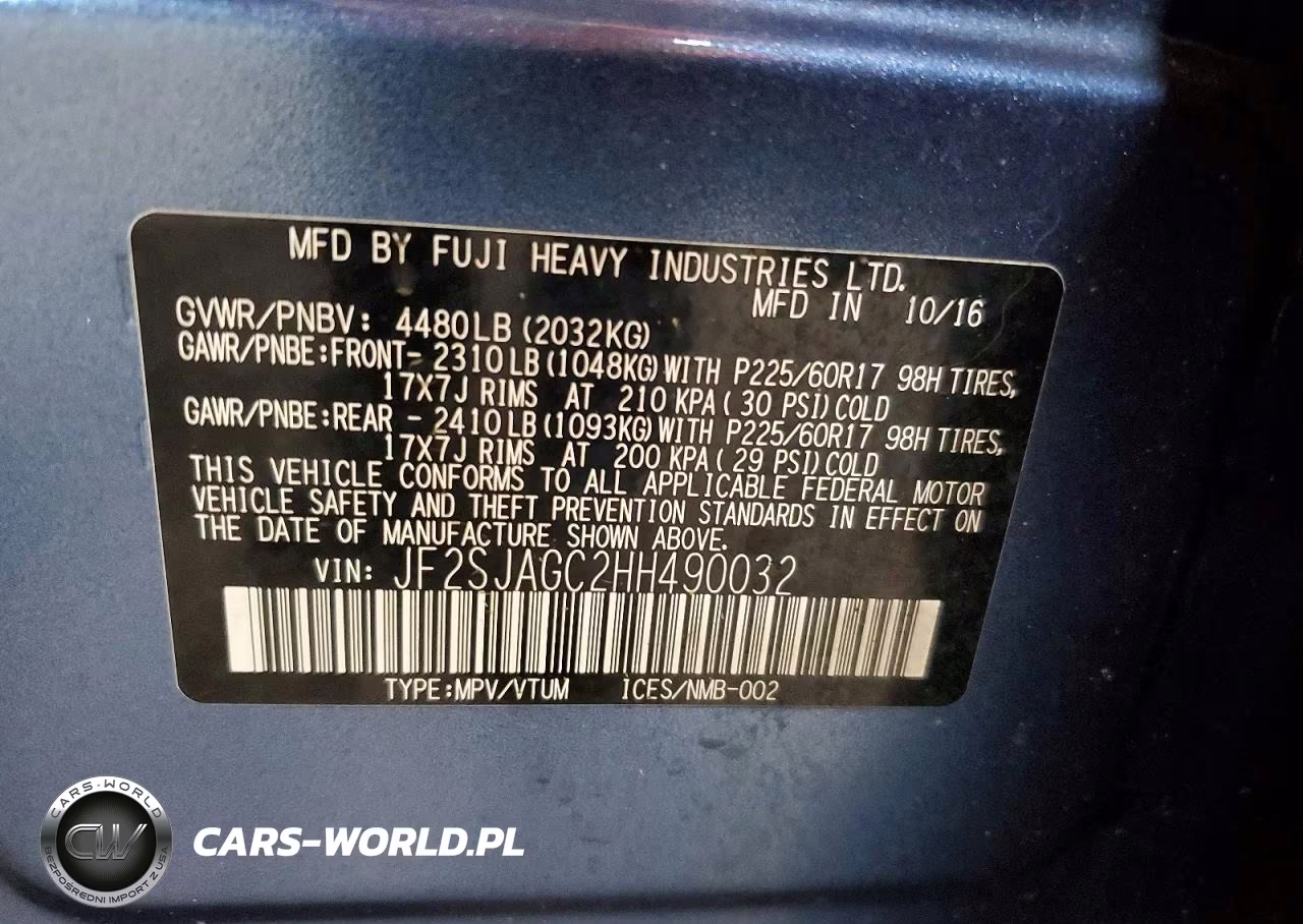 2017 Subaru Forester 2.5I Premium VIN:JF2SJAGC2HH490032 - 14