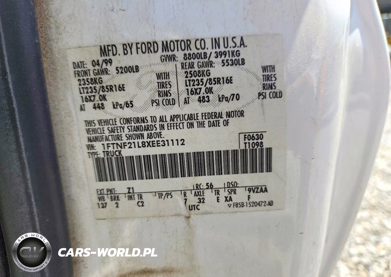 1999 Ford F250 Super Duty VIN:1FTNF21L8XEE31112 - 12