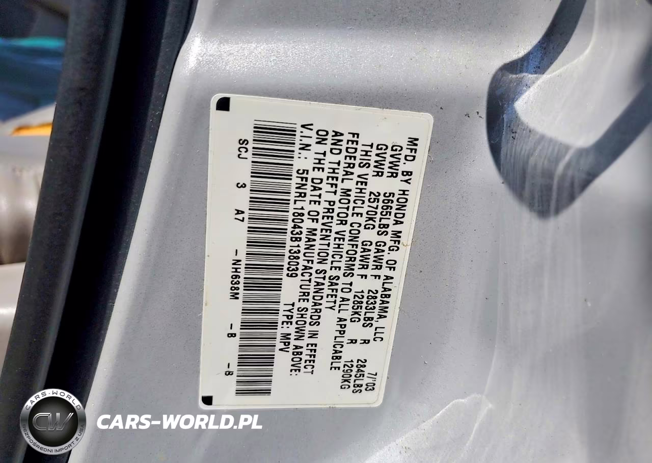 2003 Honda Odyssey Exl VIN:5FNRL18043B138039 - 13