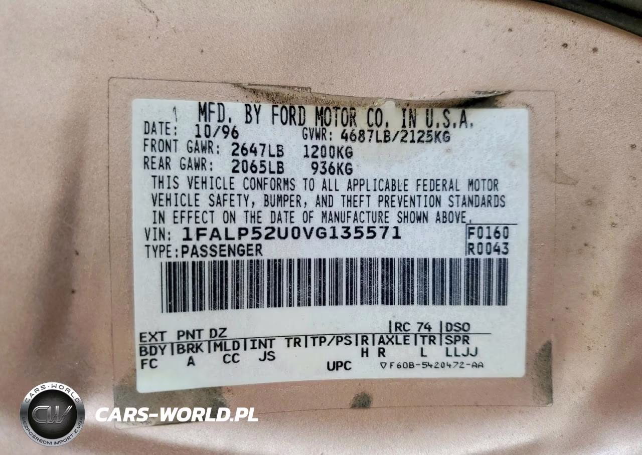 1997 Ford Taurus Gl VIN:1FALP52U0VG135571 - 12