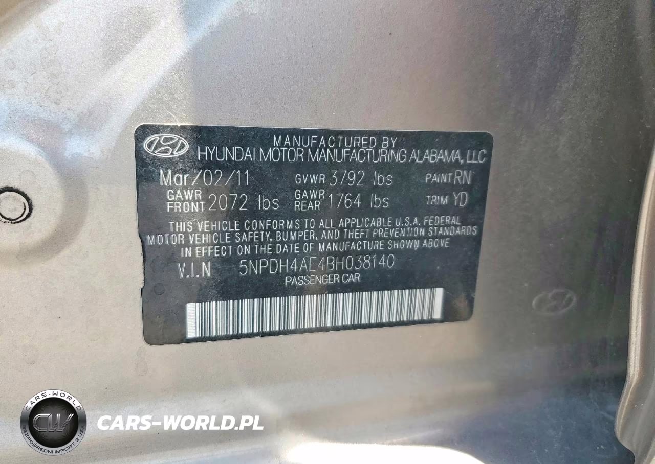 2011 Hyundai Elantra Gls VIN:5NPDH4AE4BH038140 - 12