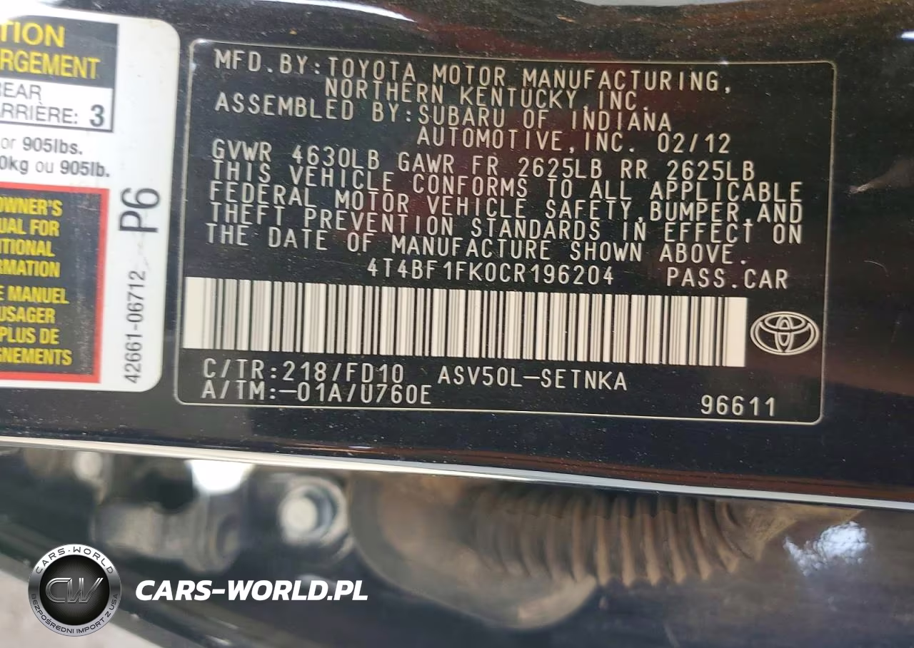 2012 Toyota Camry Le VIN:4T4BF1FK0CR196204 - 13
