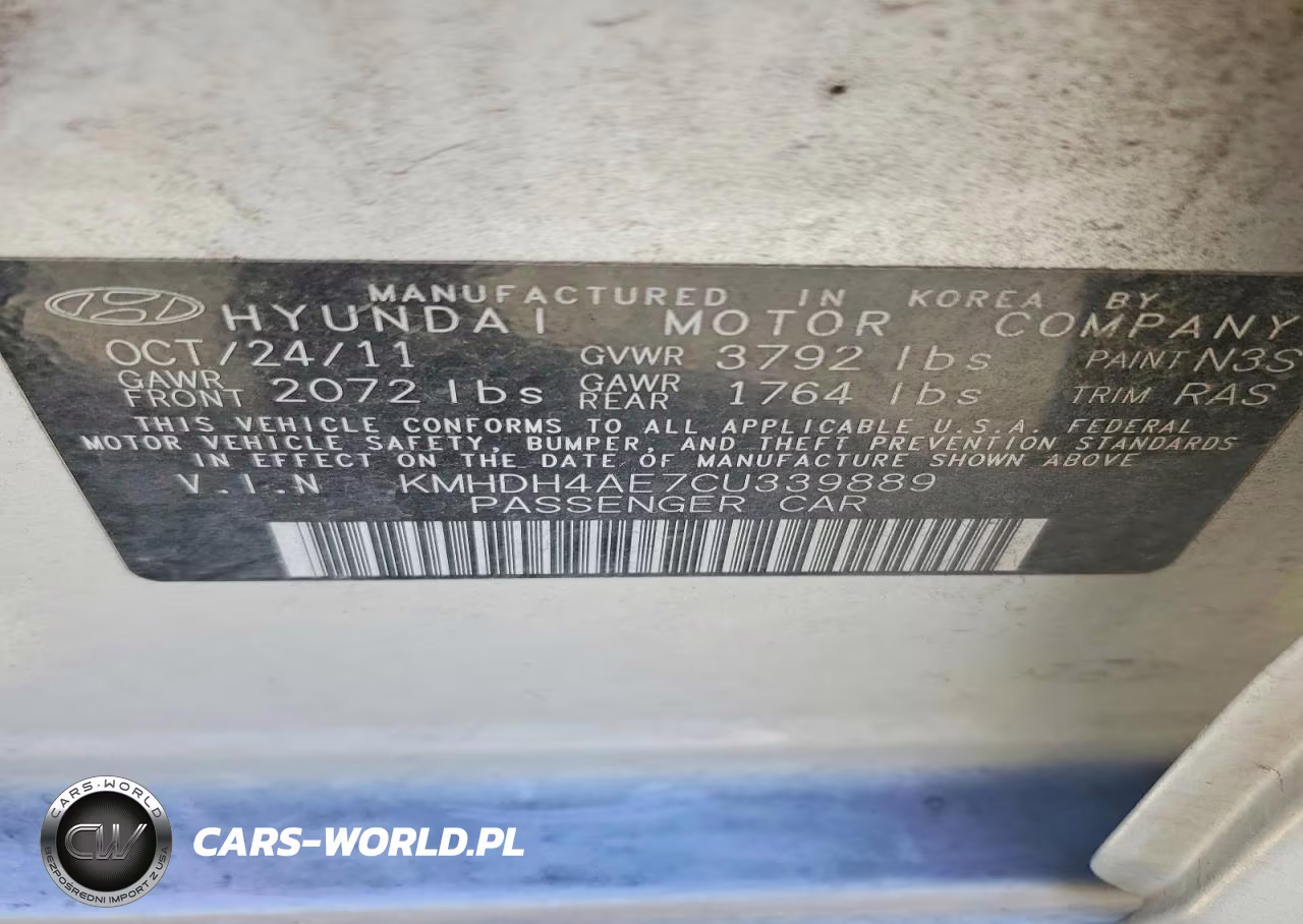 2012 Hyundai Elantra Gls VIN:KMHDH4AE7CU339889 - 12