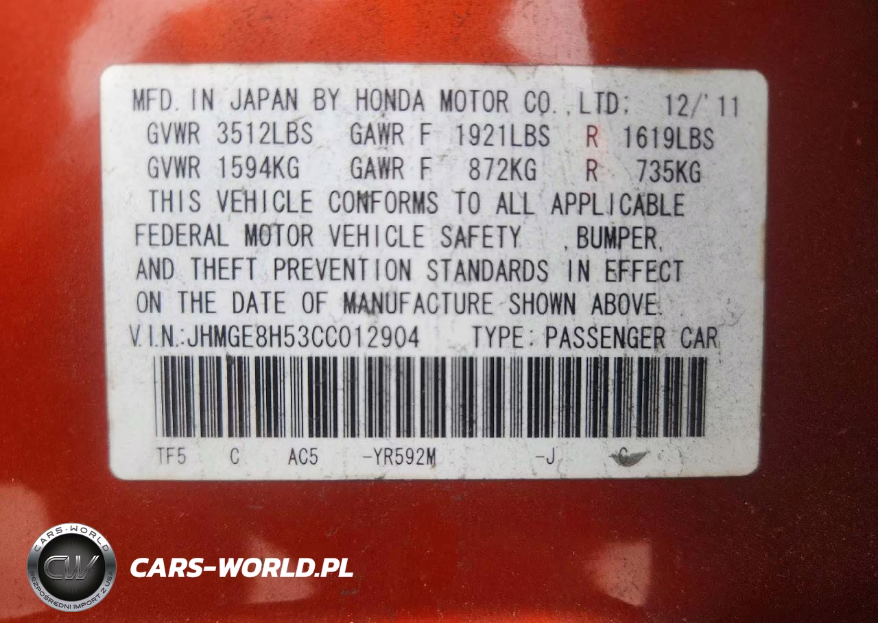 2012 Honda Fit Sport VIN:JHMGE8H53CC012904 - 13