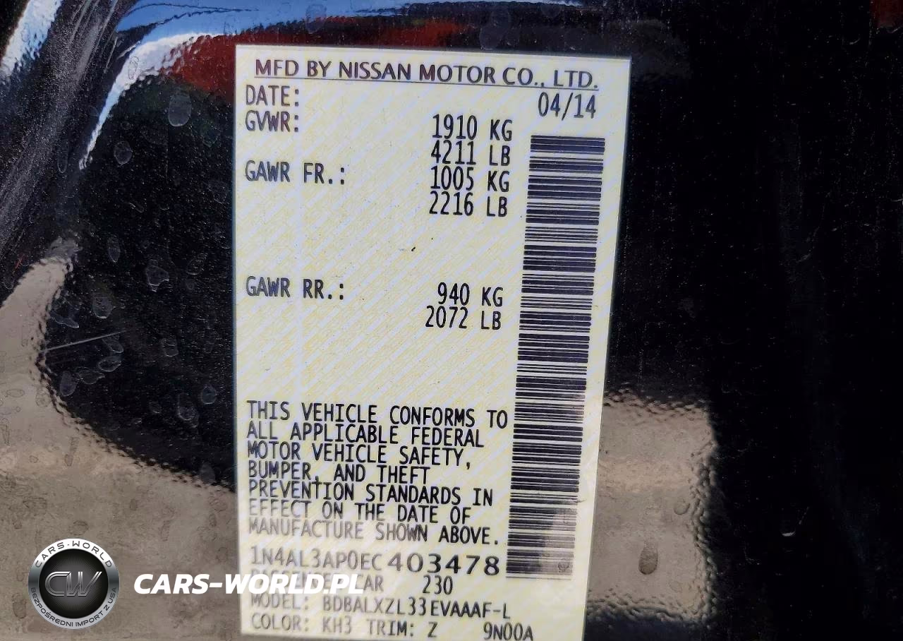 2014 Nissan Altima 2.5 Sl VIN:1N4AL3AP0EC403478 - 12