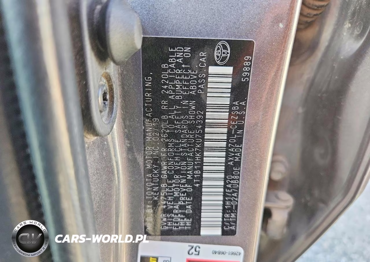 2019 Toyota Camry Se VIN:4T1B11HK7KU754392 - 12