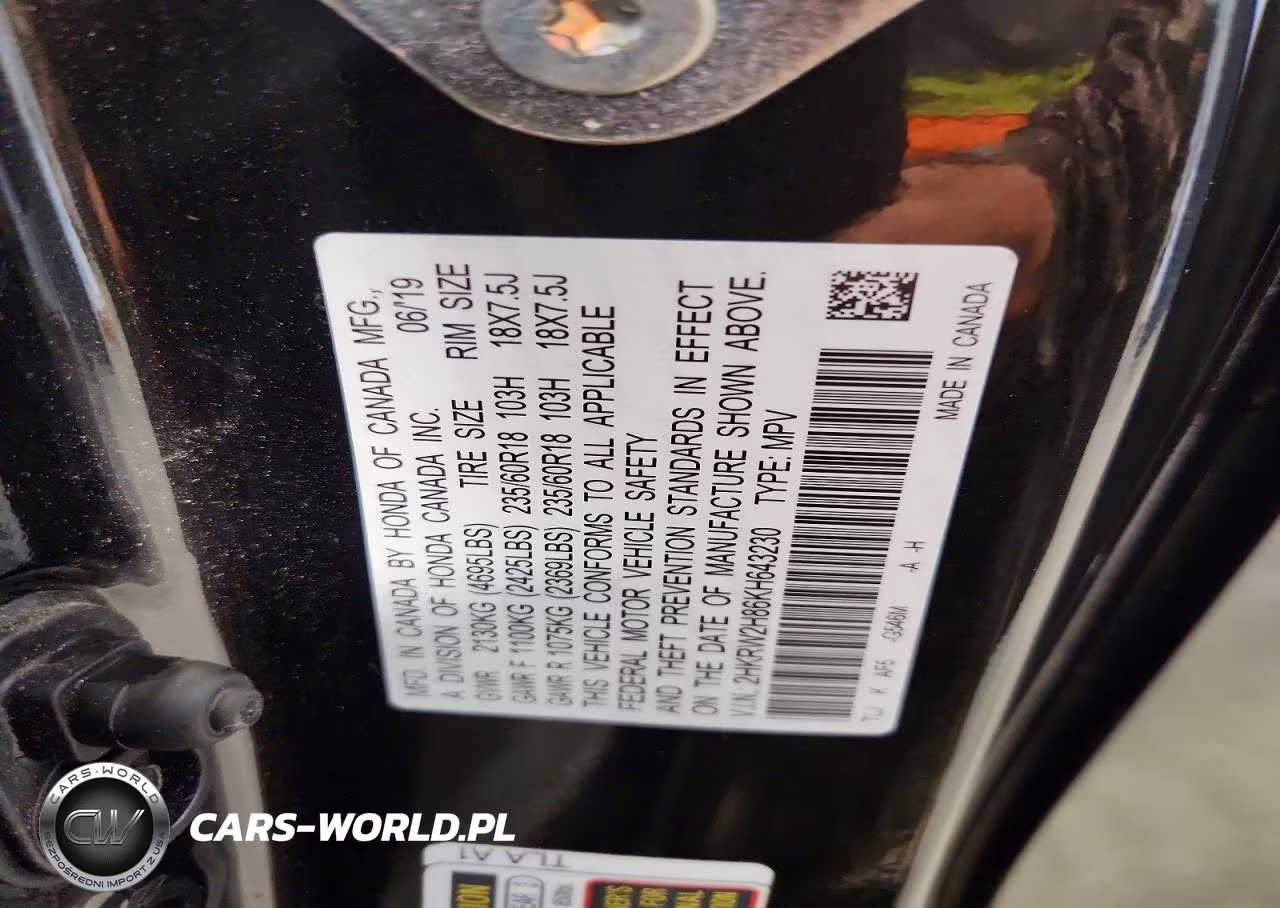 2019 Honda Cr-V Exl VIN:2HKRW2H86KH643230 - 13