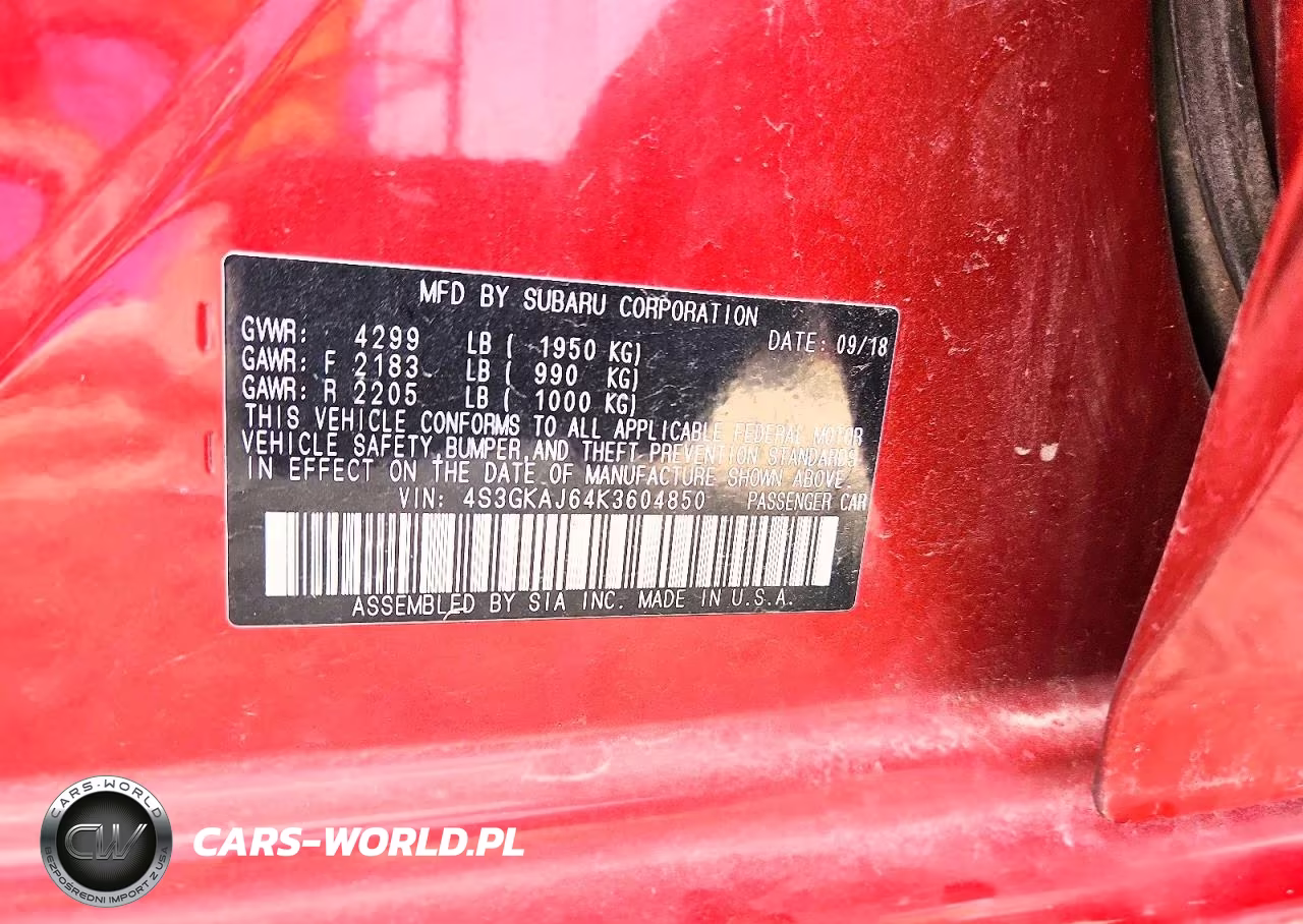 2019 Subaru Impreza Sport VIN:4S3GKAJ64K3604850 - 12