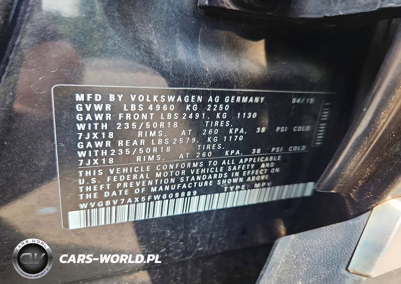 2015 Volkswagen Tiguan S VIN:WVGBV7AX5FW609889 - 14