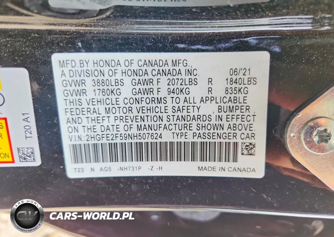2022 Honda Civic Sport VIN:2HGFE2F59NH507624 - 12