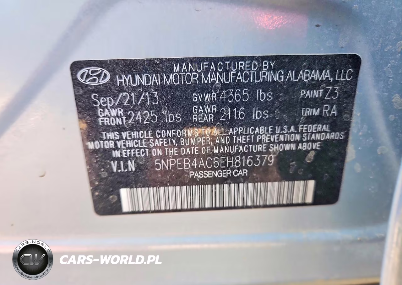 2014 Hyundai Sonata Gls VIN:5NPEB4AC6EH816379 - 12