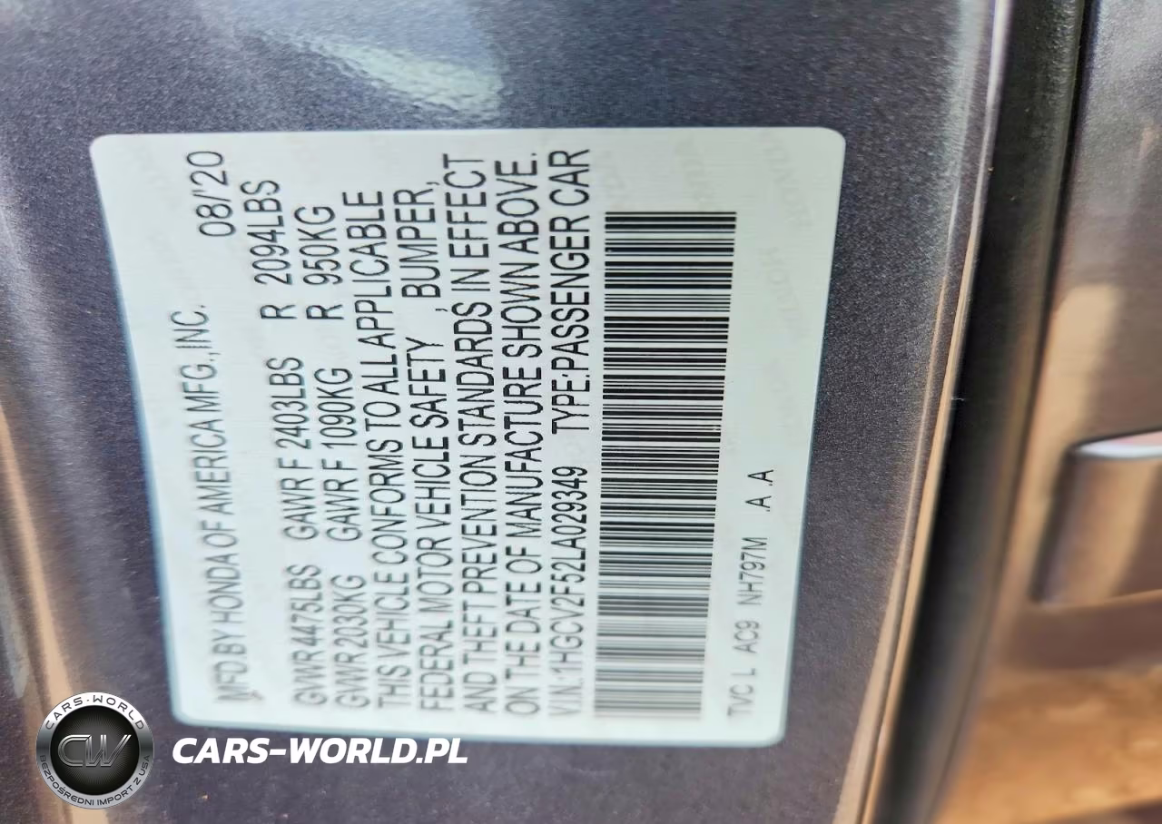 2020 Honda Accord Exl VIN:1HGCV2F52LA029349 - 13