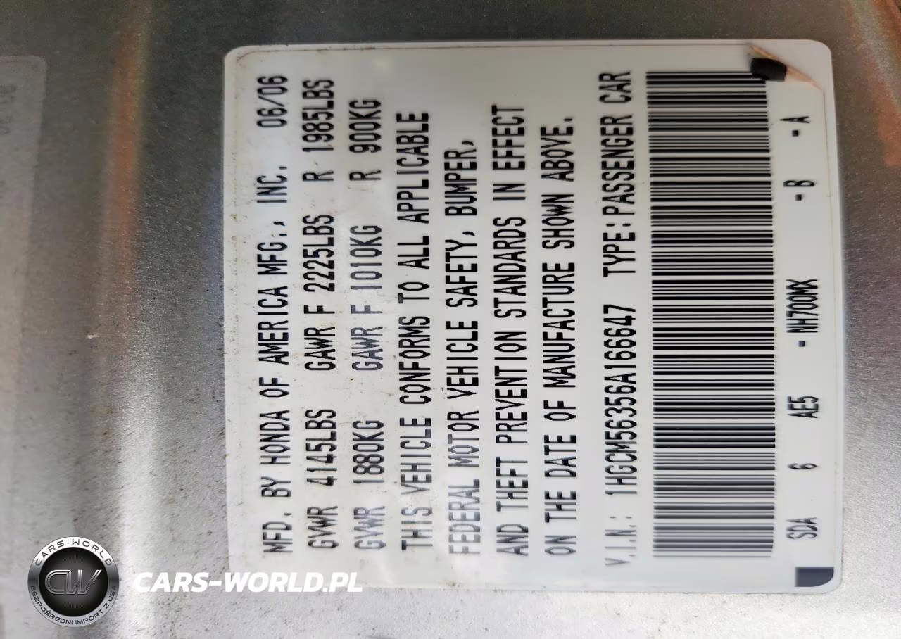 2006 Honda Accord Se VIN:1HGCM56356A166647 - 12