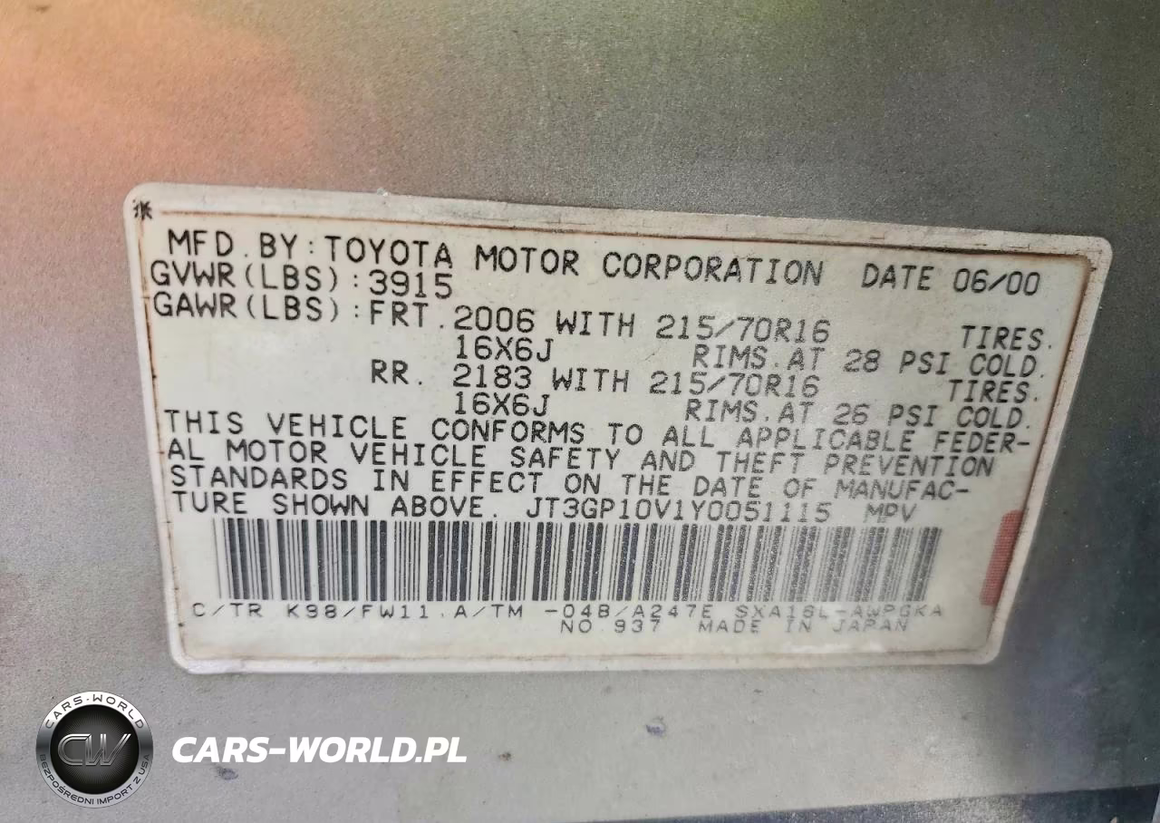 2000 Toyota Rav4 Base VIN:JT3GP10V1Y0051115 - 12