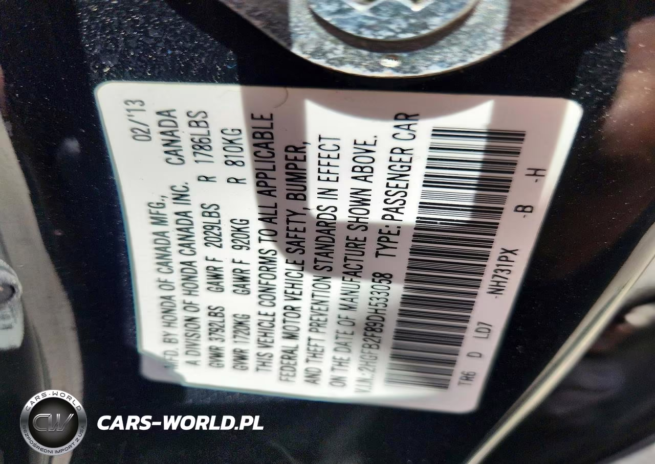 2013 Honda Civic Ex VIN:2HGFB2F89DH533058 - 12