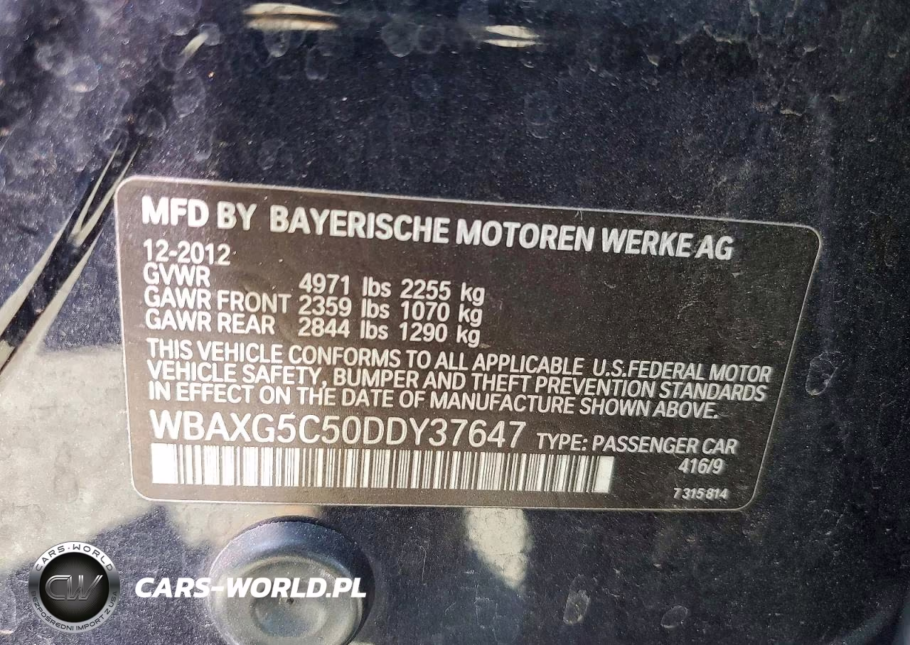 2013 BMW 528 I VIN:WBAXG5C50DDY37647 - 12