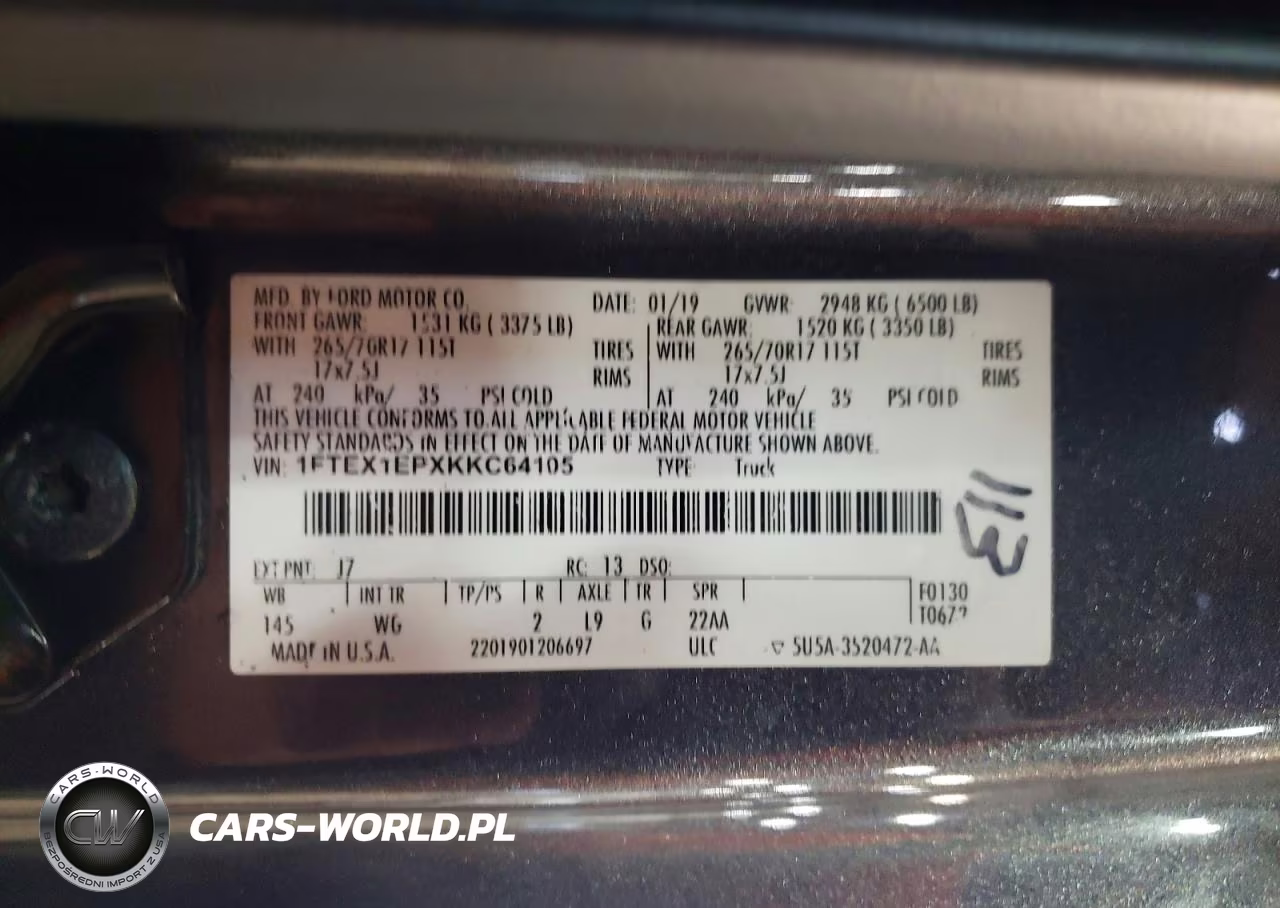 2019 Ford F150 Xl VIN:1FTEX1EPXKKC64105 - 12