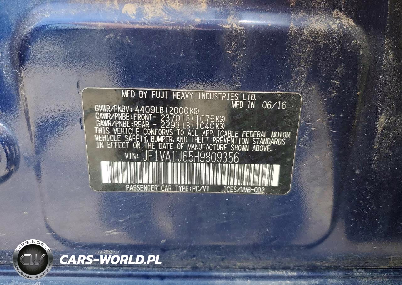 2017 Subaru Wrx Limited VIN:JF1VA1J65H9809356 - 12