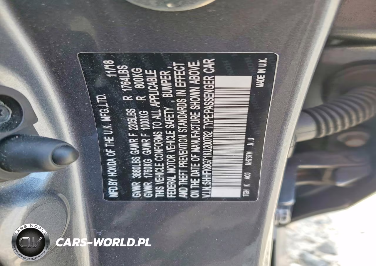 2019 Honda Civic Type-R Touring VIN:SHHFK8G71KU200782 - 12