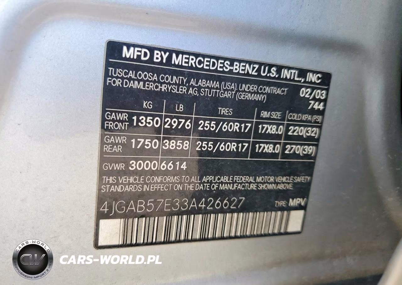 2003 Mercedes-Benz Ml 350 VIN:4JGAB57E33A426627 - 13