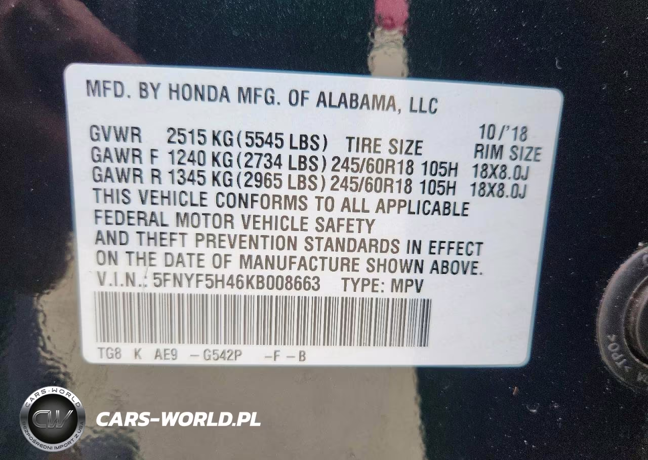 2019 Honda Pilot Exl VIN:5FNYF5H46KB008663 - 13