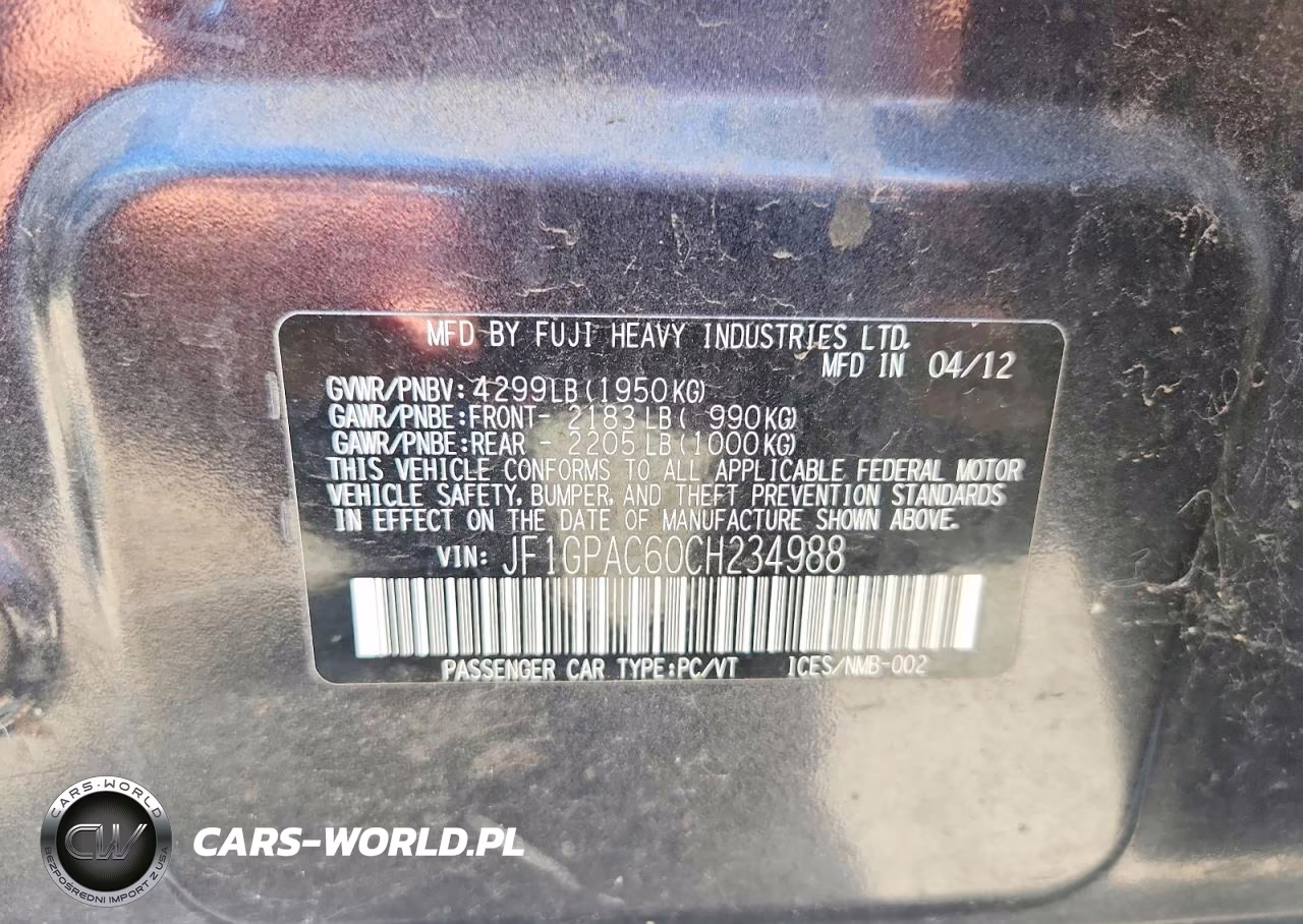 2012 Subaru Impreza Premium VIN:JF1GPAC60CH234988 - 12