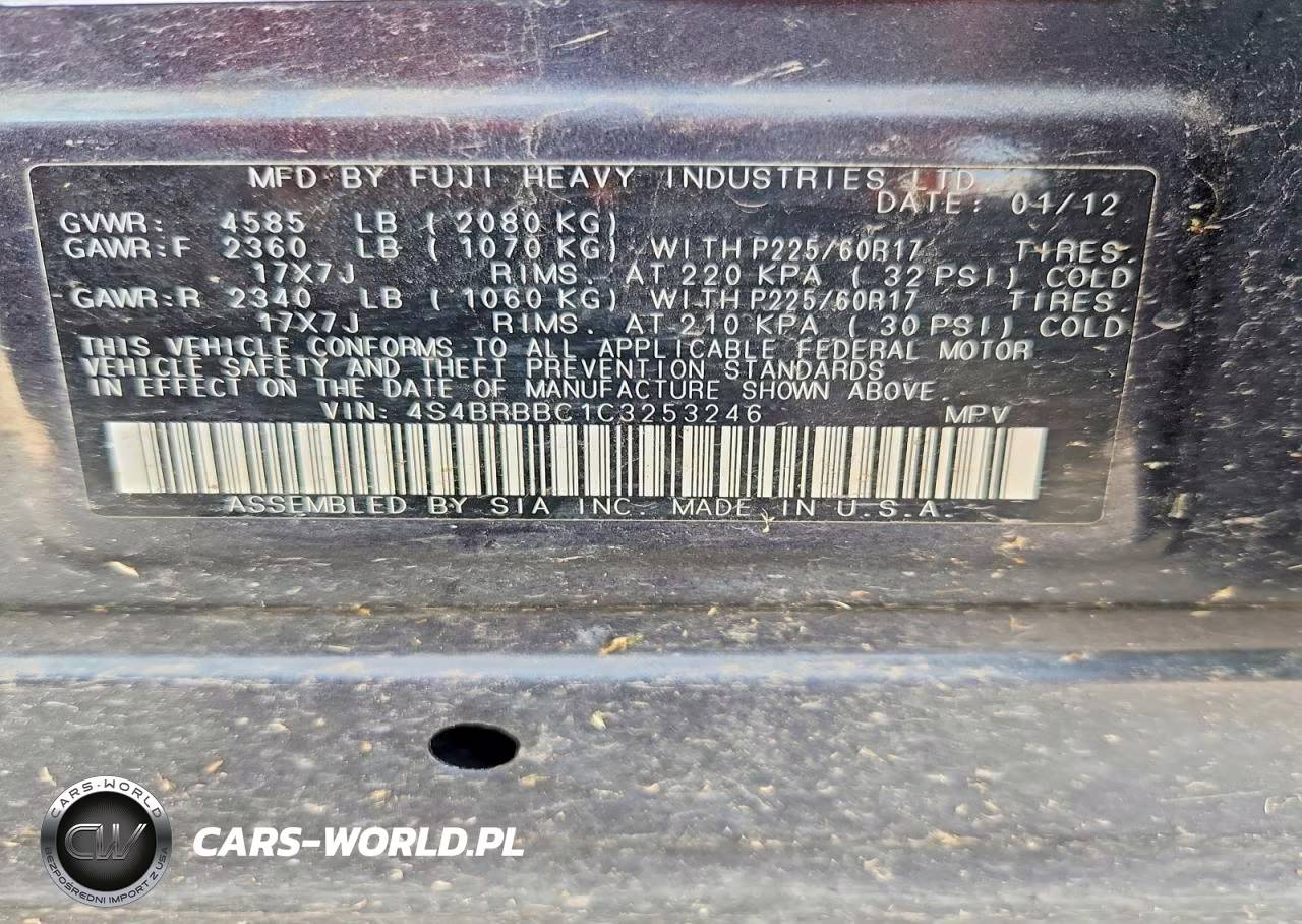 2012 Subaru Outback 2.5I Premium VIN:4S4BRBBC1C3253246 - 12