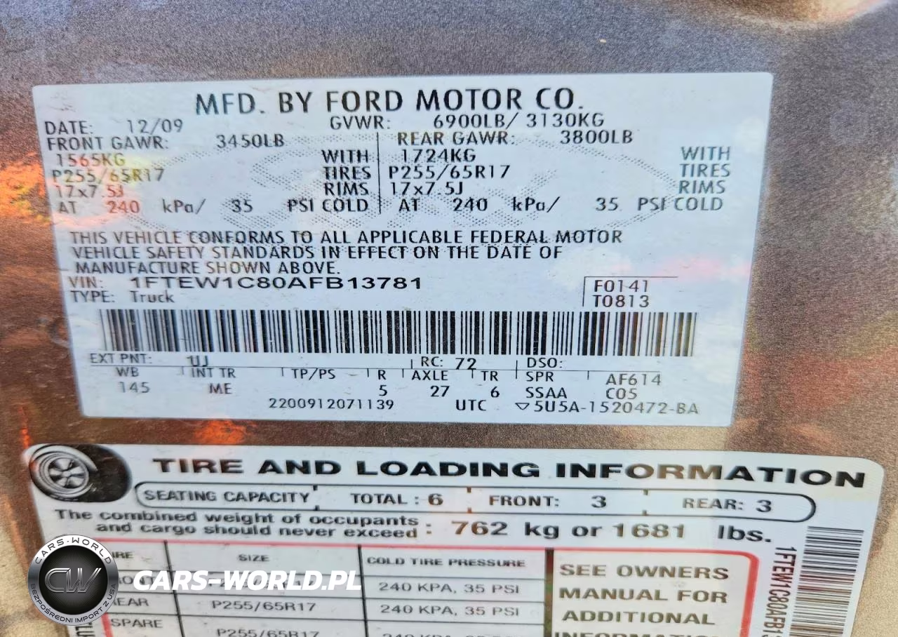 2010 Ford F150 Supercrew VIN:1FTEW1C80AFB13781 - 13