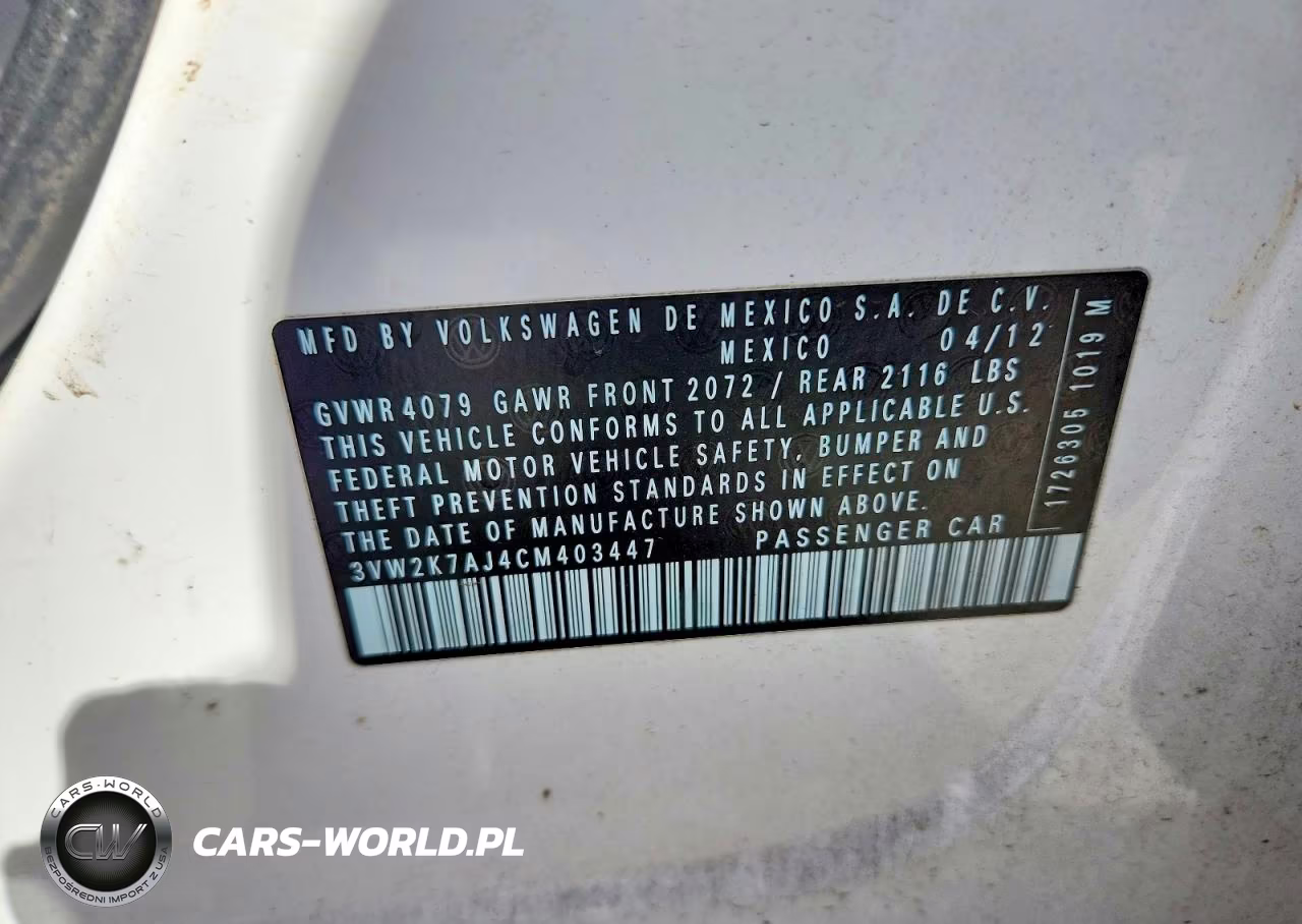 2012 Volkswagen Jetta Base VIN:3VW2K7AJ4CM403447 - 12