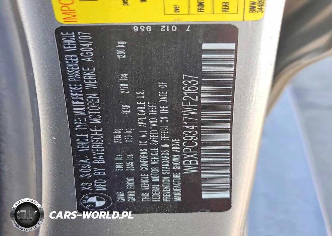 2007 BMW X3 3.0Si VIN:WBXPC93417WF21637 - 13