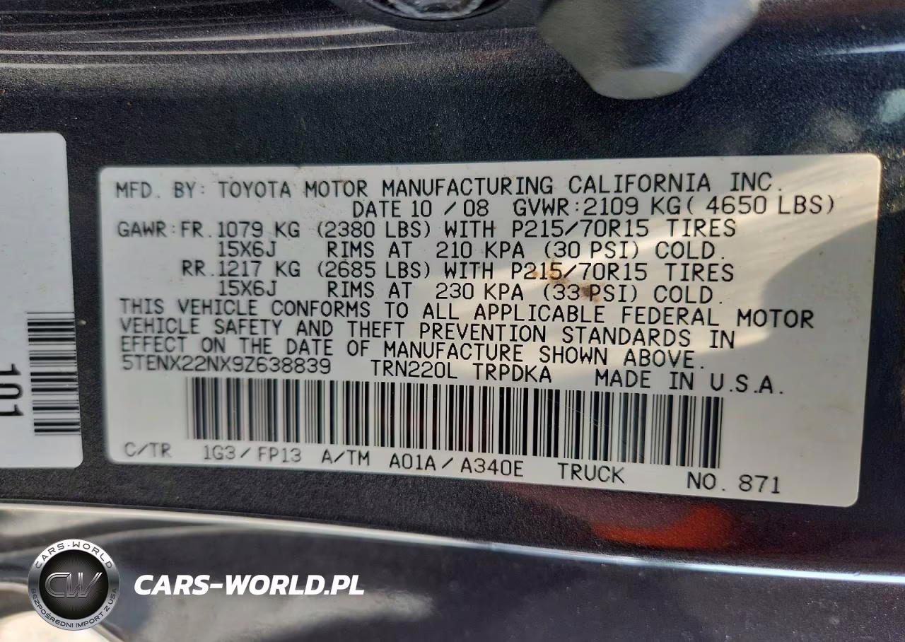 2009 Toyota Tacoma Base VIN:5TENX22NX9Z638839 - 12